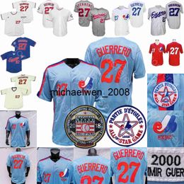 Mi208 Maillot des Expos de Montréal Vladimir Guerrero Hall Of Fame Patch 2000 Bleu Rouge Maille Gris Blanc Bouton Fans Pinstripe Pull