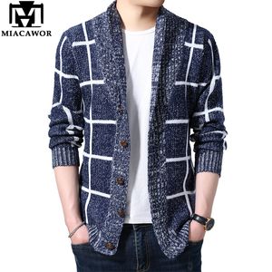 MIACAWOR Pull Hommes Plaid Cardigan Hommes Automne Chandail Tricoté Manteaux Tricot Jumper Slim Fit Pull Homme Dropshipping Y162 201116