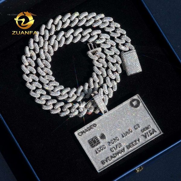 Joyería de cadena cubana de Miami Sterling Sier Hip Hop VVS Moissanite Diamond Colgante de tarjeta de crédito personalizado