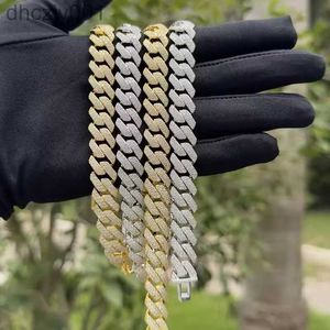 Miami Cuban Link Chain 13 mm de large 2 Row Moissanite Diamond Prong Iced Chains Colliers Rappeur Hip Hop Jewelry Woman Designer Collier Mens Girl Guillement Daily Out OUAK