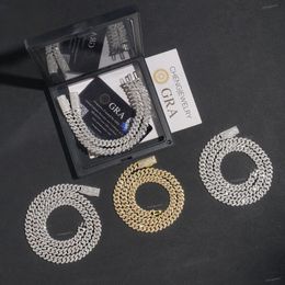 Cadena de enlace cubano de Miami Cadena de 15 mm de ancho Micro pavimentado de 2 filas Diamante Hel Cabello Rapper Hip Hop Gold Jewelry Woman Woman For Men Choker Moissanite Regalo de cadena