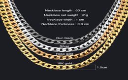 Miami Cubaanse Ketting 1 cm Zilver Goud Kleur Curb Chain Voor Mannen Sieraden Corrente De Prata Masculina Hele heren neckla2116018