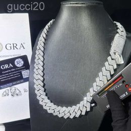 Miami Cuban Link Chain kettingontwerper voor mannen 3 rij bling moissaniet diamant 20 mm brede choker ijsketen kettingen kettingen prong gouden plaat rots hiphop jood hbm4