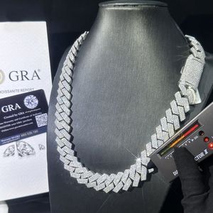 Miami Cuban Link Chain kettingontwerper voor heren 3 rij bling moissaniet diamant 20 mm brede choker ijsketen kettingen kettingen voorgouden platen rock hiphop sieraden