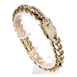 Miami Cuban Link Curb Chain Bracelet pour femmes hommes Bangls Or Couleur En Acier Inoxydable De Luxe Cristal Bracelet Chaînes Bijoux 240313