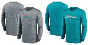 Miami''Dolphins''Men Heather Grey Sideline Team Velocity Performance T-shirt à manches longues