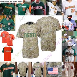 Miami Hurricas Baseball Jersey NCAA College Ryan Braun Lorenzo Carrier Jacob Burke Carson Palmquist Jake Garland Ligon Kayfus Perez Pitelli Long Ziehl