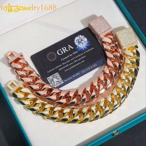 Miami Link Custom Moissanite Lock 999 Sier Iced Out Gold Ploated 20mm Cubaanse armband