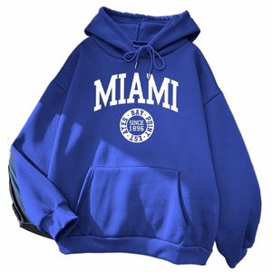 Miami Sinds 1896 Brief Afdrukken Hoodies Vrouwen All-Match Fi Hoody Hip Hop Fleece Streetwear Crewneck Veelkleurige Dameskleding y9bW #