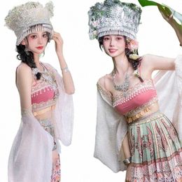 Miao Vêtements Photographie Style minoritaire Miao's Girl Exotique Hanfu Jupe Costume 47Jv #