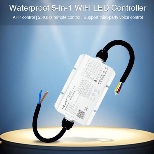 MiBoxer WL5-WP étanche 5 en 1 2.4G WiFi LED contrôleur DC12-36V Max 20A pour une seule couleur double blanc RGB RGBW RGB + CCT Strip