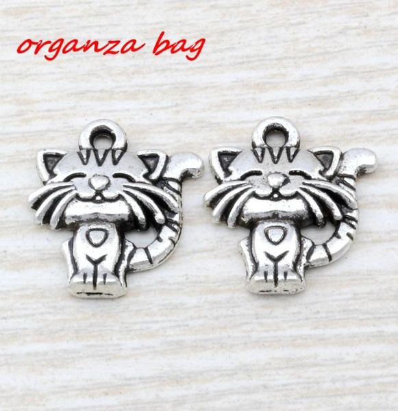 Mic 100pcs Ancient Silver Zinc ALLIAGE SINGLYSIDED MIGN CAT CHAT PENDANTS 18X 19 mm bijoux de bricolage A1109932373