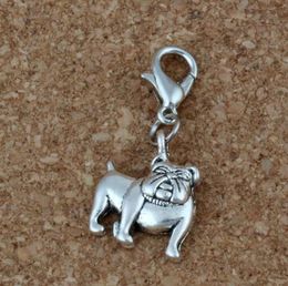 MIC 100PCS Antieke zilveren legering schattige bulldog charmes kraal met kreeft clasp fit bedelarmband 13 x 31 mm diy sieraden A225B38680272914452