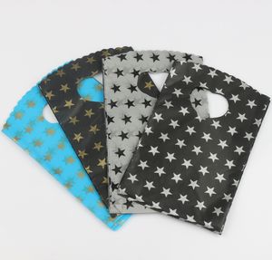 200 pcs/lot 9X15 cm 4 couleurs noir gris bleu ciel avec motif étoiles sac en plastique sacs cadeaux pochettes à bijoux