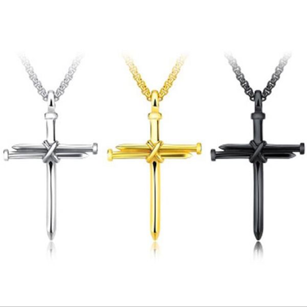 MIC 12 pièces mode ongles croix alliage pendentif à breloque collier pour hommes bijoux accessoires 3 couleurs sélection