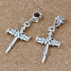 50 stks / partij Antiqued Silver Alloy Nail Cross Charm Hangers voor Sieraden Maken Armband DIY-accessoires 20x47mm A-210A