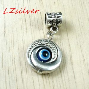 MIC 80 STKS Antiek Zilver Evil Eye Kabbalah Charm Dangle Bead Fit Charm Armband 10x30mm DIY Sieraden