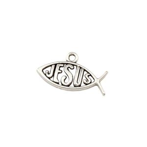 150 pcs/lot Antique argent jésus poisson charmes pendentifs pour la fabrication de bijoux Bracelet collier résultats 13x23mm