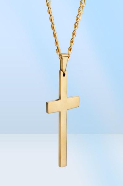 MIC mode alliage brillant croix pendentif à breloque chaîne collier pour hommes femmes 2224 pouces 4 couleurs 12 pièces lots207f5491625