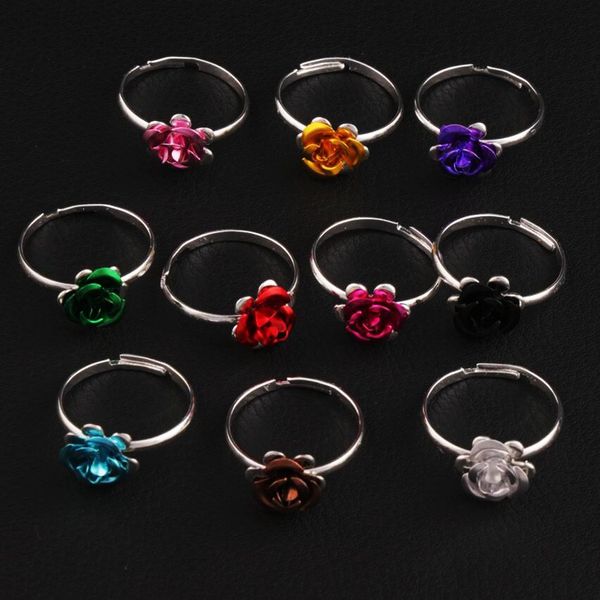 Anillo de flor pequeña de colores tamaño ajustable 100 unids/lote anillos de banda fresca joyería DIY nuevo R3088/98