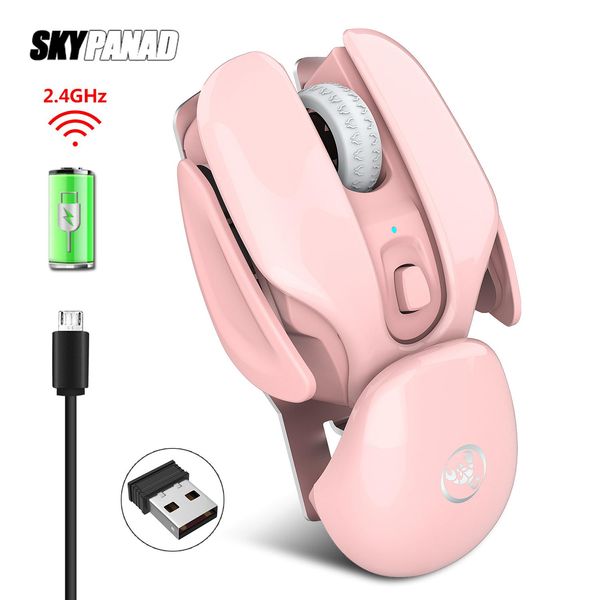 Souris 2.4G rose souris sans fil souris de jeu rechargeable 1600 DPI 3 niveaux réglable souris de joueur muet pour ordinateur portable de bureau