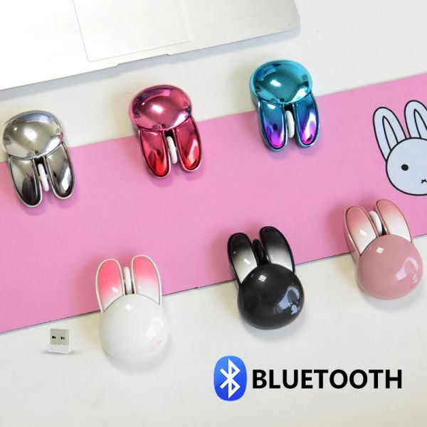 Ratones 2.4g Ratón inalámbrico Bluetooth Mini Lindo Kawaii Conejo Forma Ratones USB Ergonómico 3D Oficina Mudo Ratón para computadora de escritorio portátil