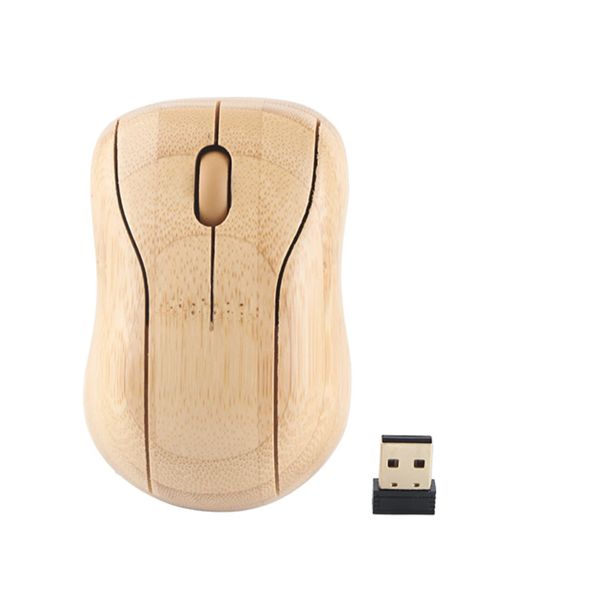 Souris 2.4G Souris sans fil 1200DPI Souris d'ordinateur en bois de bambou avec récepteur USB Plug and Play pour les accessoires d'ordinateur portable PC de bureau de jeu