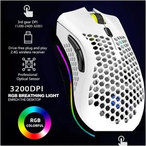 Souris 2.4G Souris sans fil RVB Light Honeycomb Gaming Rechargeable USB Ordinateurs de bureau Aouse Ordinateur portable Gamer Mignon Drop Livraison Networ Ottzq