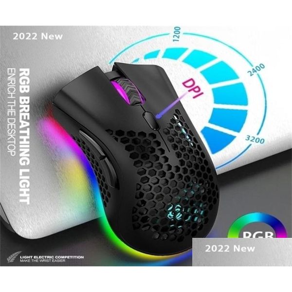 Souris 2023 rechargeable USB 24G sans fil RVB Light Honeycomb Gaming Mouse pour ordinateur de bureau Ordinateurs portables Ordinateur portable Mause Drop Deliver Dhk7R