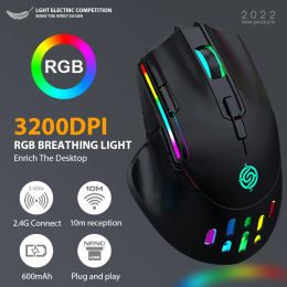 Souris 2024 Nouveau 2.4G sans fil muet RGB lumière nid d'abeille souris de jeu 3200 DPI Programmable ergonomique Rechargeable souris d'ordinateur de bureau