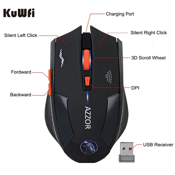 Souris 2400DPI Gaming Mouse sans fil Bouton silencieux Ordinateur intégré Batterie au lithium 2 4G Moteur optique pour ordinateur portable PC 230301