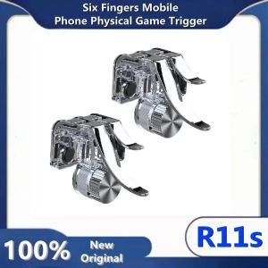 MICE 2PCS ABS Six Finger Mobile Phone Game Trigger R11s voor PUBG Aim Shooting L1 R1 Alloy Key -knop voor iPhone Samsung Xiaomi Huawei