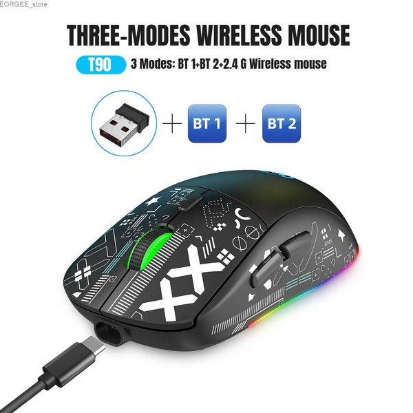 Ratones 3 modos Bluetooth Gaming Mouse Cargando 2.4G USB Wireless RGB Backlight Mouse Adecuado para la computadora portátil de tableta de iPad Y240407