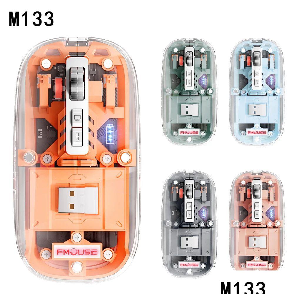 MICE 3 Modi Transparant Gaming Mouse 2.4G draadloze Bluetooth met RGB -licht oplaadbaar voor PC Notebook Gamer Laptop Drop Delivery DHUS1