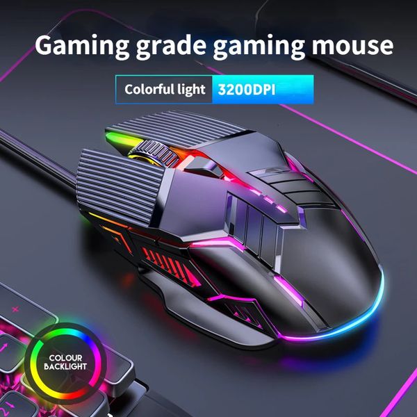 Ratones 3200DPI Ergonómico Juegos por cable Ratón USB RGB Mause Gamer 6 Botones LED Silencioso para PC Computadora portátil 231117