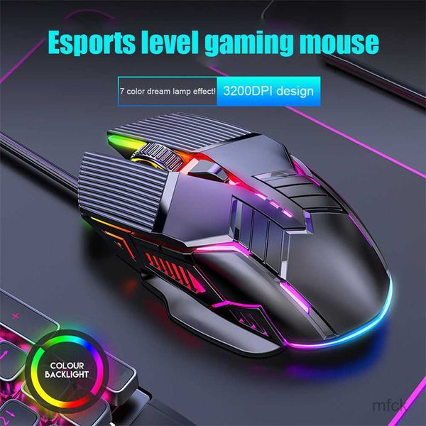 Souris de jeu filaire ergonomique 3200DPI souris d'ordinateur USB souris de jeu rétro-éclairée RVB 6 boutons LED souris silencieuses pour PC portable