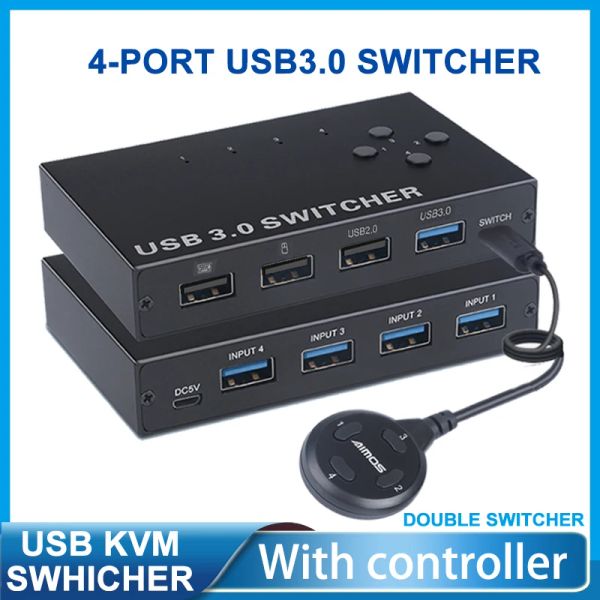 Souris 4 ports Usb3.0 commutateur de partage commutateur Usb Kvm avec contrôleur répartiteur de partage de Pc pour clavier souris imprimante moniteur commutateur Usb