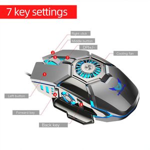 Souris 6 boutons Gaming USB filaire souris de jeu professionnelle avec ventilateur de refroidissement 6400DPI RGB pour ordinateur portable PC Gamer Gaming Mause