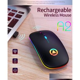 Ratones A2 Bluetooth inalámbrico recargable con receptor 2.4G 7 colores LED retroiluminación Silencio USB Óptico Gaming Mouse Batería para computadora Otjev