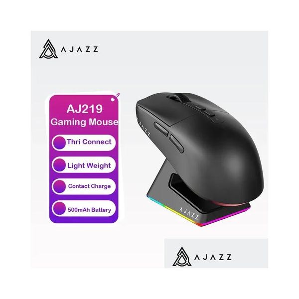 Souris Arrvied AJ219 Souris sans fil avec 2 4Ghz Bluetooth 5 0 Connexion filaire Thrip Paw3395 Chipset de jeu 26000Dpi 231216 Drop Deliver Otzuh