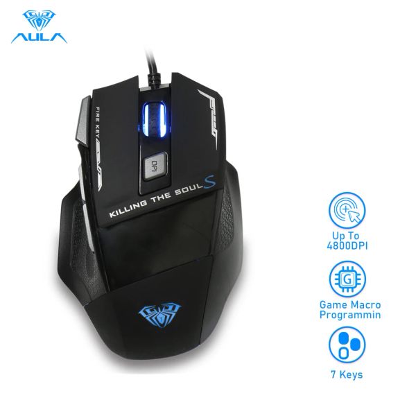 Souris AULA S12 souris de jeu filaire bureau professionnel Mause 7 boutons 3500DPI rétro-éclairage souris d'ordinateur optique pour Gamer ordinateur de bureau