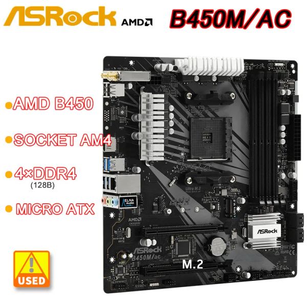 MICE B450M B450 Motherboard Asrock B450M / AC Motorard AMD AM4 4XDDR4 128GB M.2 SATA3 HDMI USB 3.2 Micro ATX pour Ryzen 5 5600 CPU