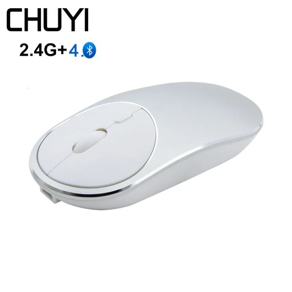 Souris Bluetooth 4.0 + 2.4G sans fil double mode souris rechargeable en alliage d'aluminium silencieux souris laser ergonomique USB pour ordinateur portable PC