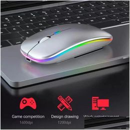 Souris Bluetooth Usb Souris Sans Fil Rechargeable 2.4Ghz Led Lumière Silencieuse Conception Ergonomique Tactile Pour Ordinateur Portable Livre Ipad Pc Ordinateur Dr Dhxve