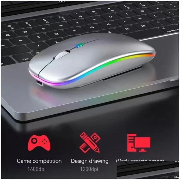 Souris Bluetooth USB Souris sans fil rechargeable 2,4 GHz LED Lumière silencieuse Design ergonomique Tactile pour ordinateur portable Livre iPad PC Ordinateur Dr Dhafy