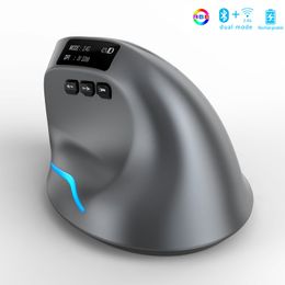 MICE Bluetooth Vertical draadloze muis met OLED -scherm USB RGB oplaadbaar voor computer laptop tablet Ergonomics Gaming 230821