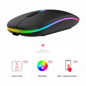 Souris Souris sans fil Bluetooth 3 niveaux DPI Rétroéclairage silencieux Souris optique rechargeable USB 2,4 GHz 1600 DPI pour ordinateur portable PC bureau