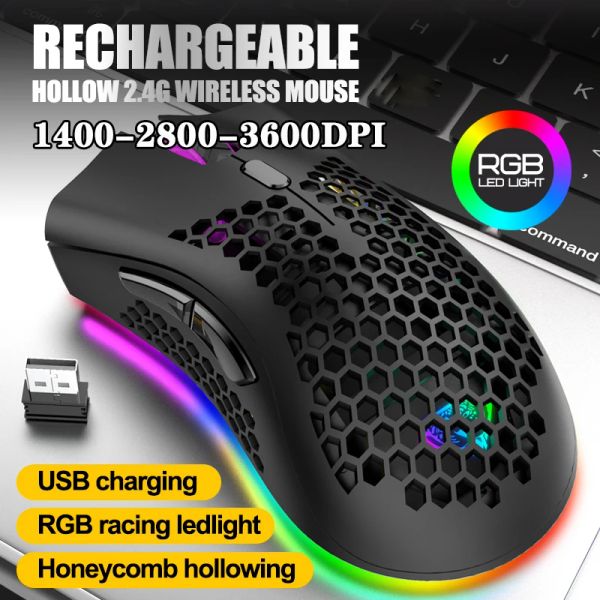 Ratones BM600 2,4 GHz ratón inalámbrico para juegos 3600 DPI ajustable RGB retroiluminado ratón recargable ligero Honeycomb Shell Gamer ratones