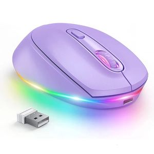 Souris BOW Purple Souris sans fil rechargeable pour ordinateur portable Petit clic silencieux sans fil LED Rainbow Lights Ordinateur 231117