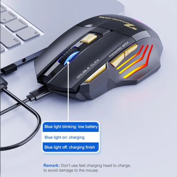 Botón de ratón, doble clic, ratón silencioso de 2,4G, recargable, luz de respiración colorida, ratón inalámbrico, ratón para juegos de ordenador